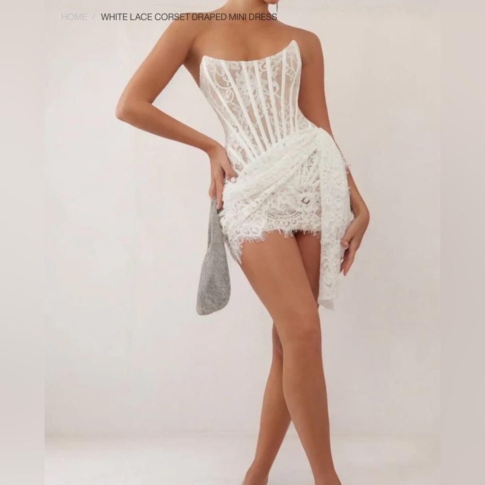 Heiress Beverly Hills - White Lace Coset Draped Mini Dress - S